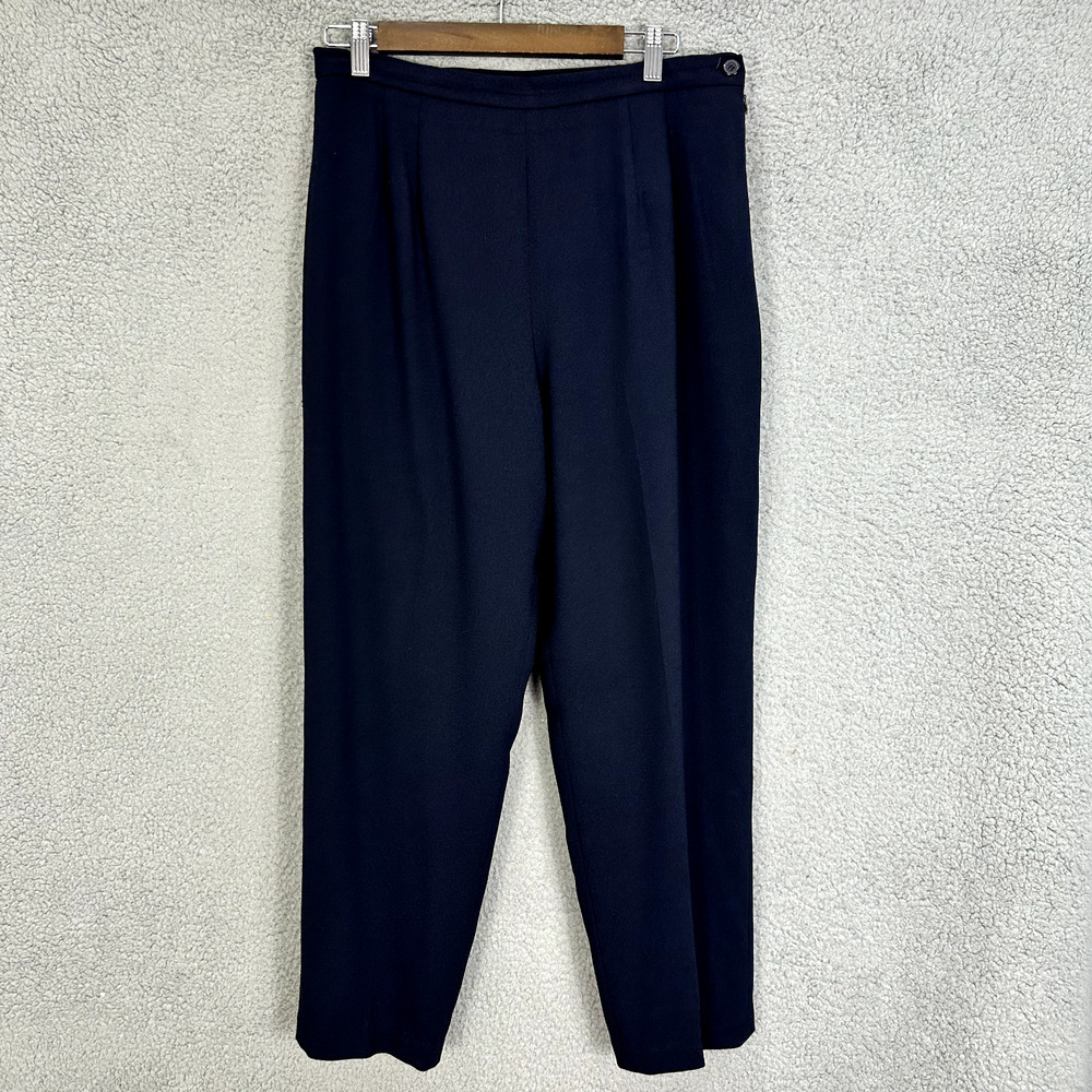 Talbots Pants Womens 14P Blue Pleated Tapered Leg Vintage Nautical Preppy Career